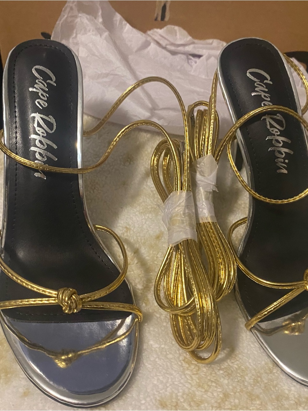 Cape Robbin Metallic Gold Lace-Up Strappy Heels